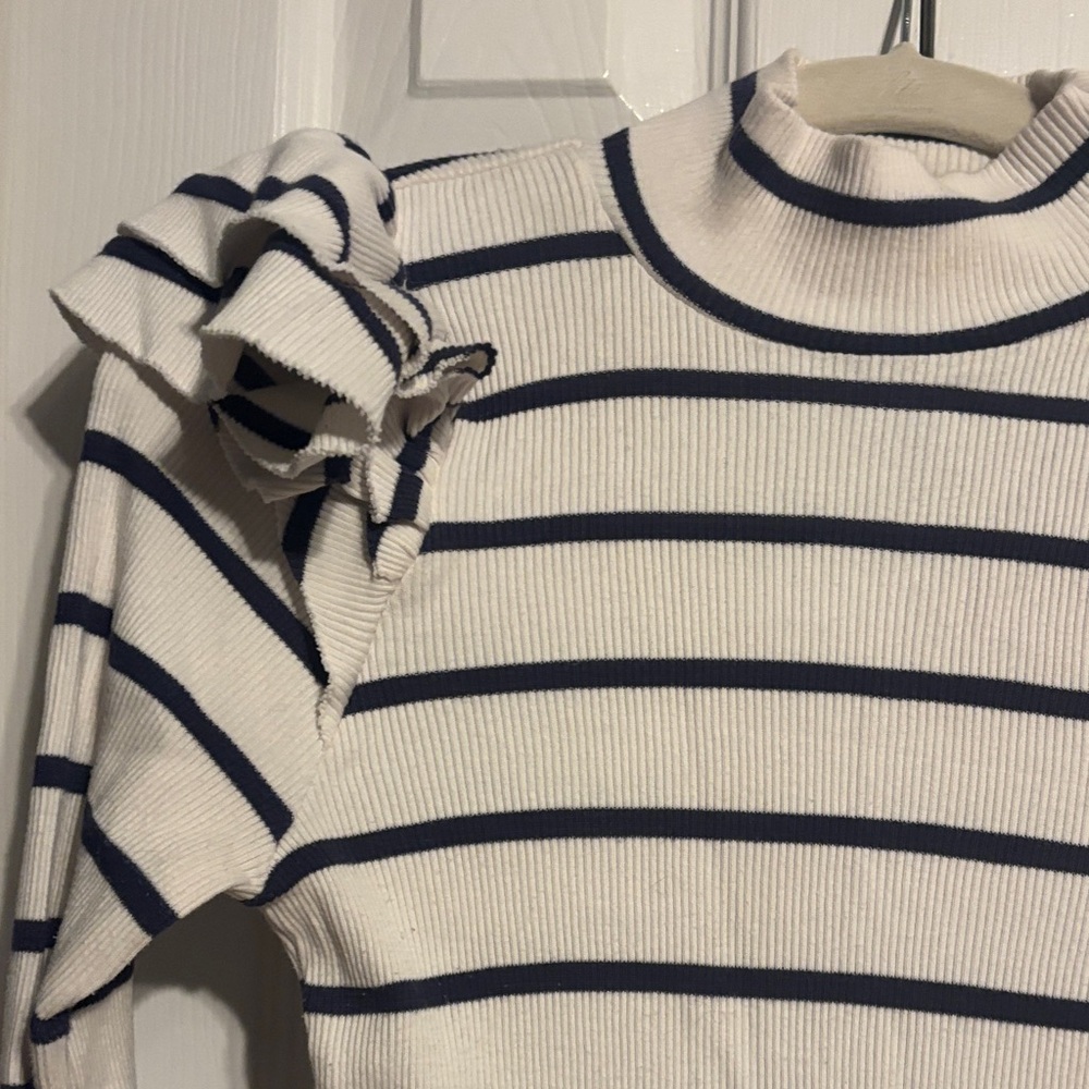 T.La by Anthropologie Striped Ruffled turtleneck top size XXS - Picture 3 of 7